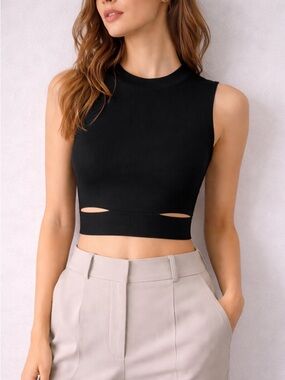 Ten By Babaton Black Sleeveless Cutout Knit Top Size S Minimalist 90s